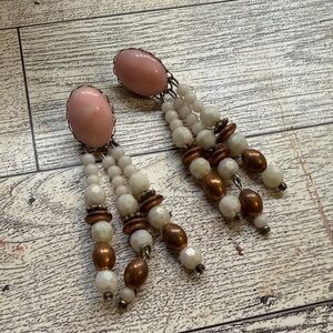 Vintage pink and Brown Beaded Earrings